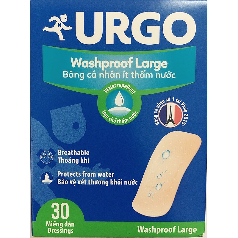 Urgo washproof large - băng cá nhân ít thấm nước bản lớn