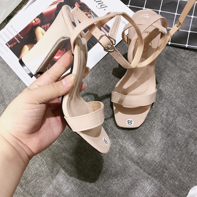 [Ảnh chụp thật] Sandal nữ quai ngang gót trụ loe 9p hàng đẹp đi cực chắc chân-Free ship đơn 50k