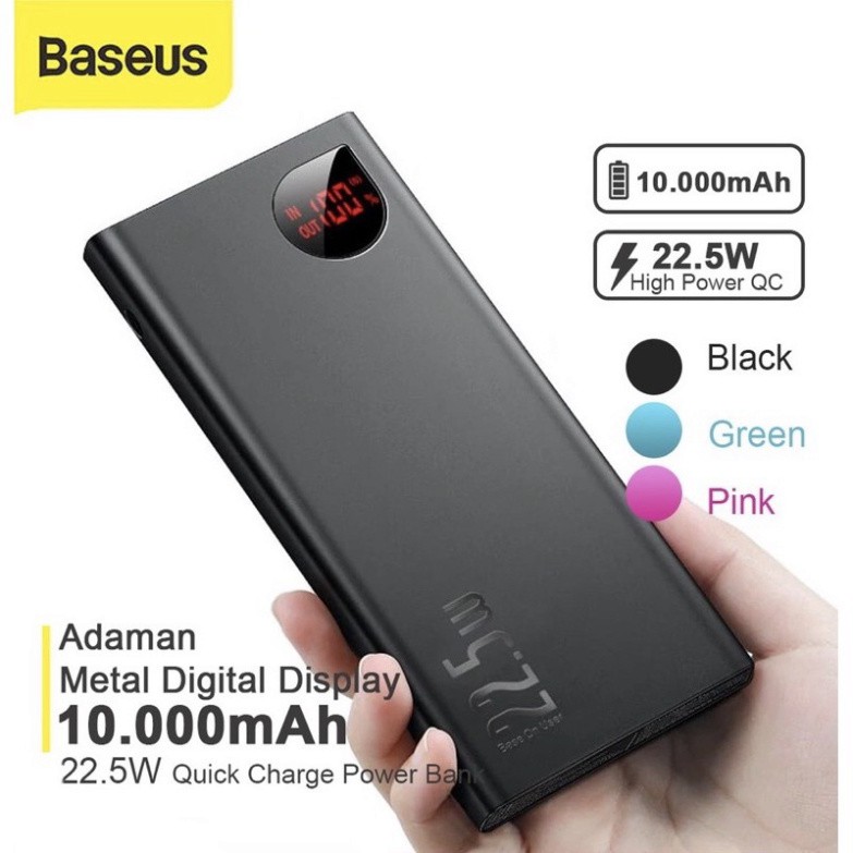 Pin sạc dự phòng Baseus Adaman Metal Digital Display PD 22,5W, Quick Charge 3.0 dung lượng 10.000mAh, có đèn LED báo pin