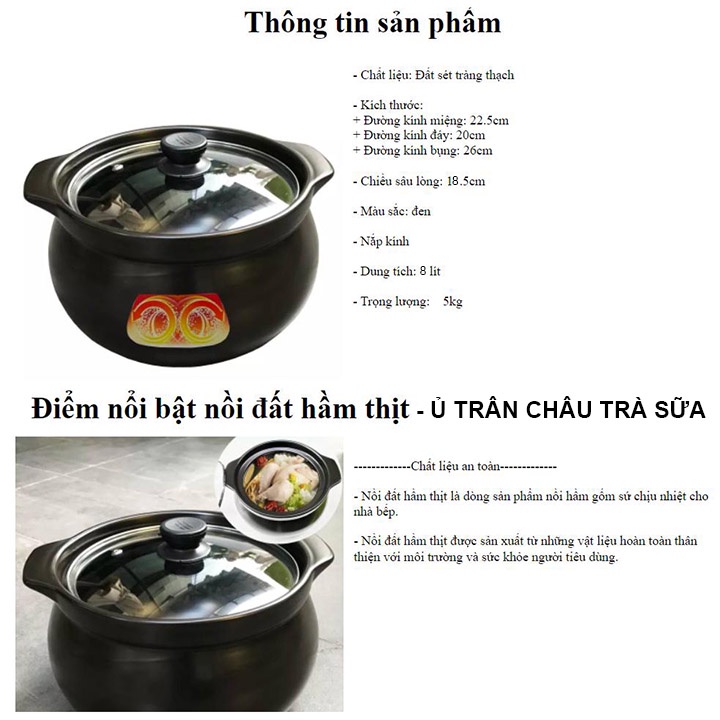 Nồi đất 8 lít ủ trà sữa trân châu - hầm thịt siêu to