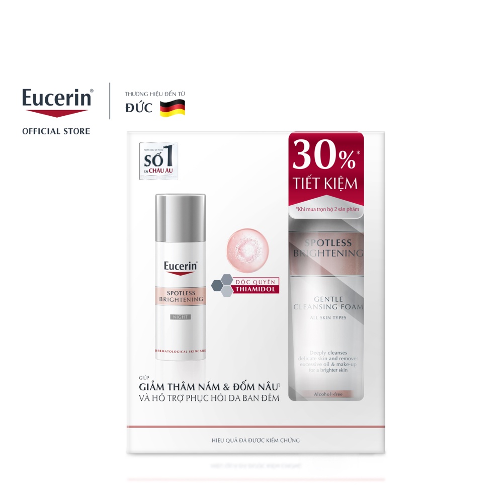 [Ưu đãi 30%] Bộ Dưỡng Sáng Da Eucerin Spotless Brightening: Kem Đêm Night Cream 50ml + Sữa Rửa Mặt Cleansing Foam 150g