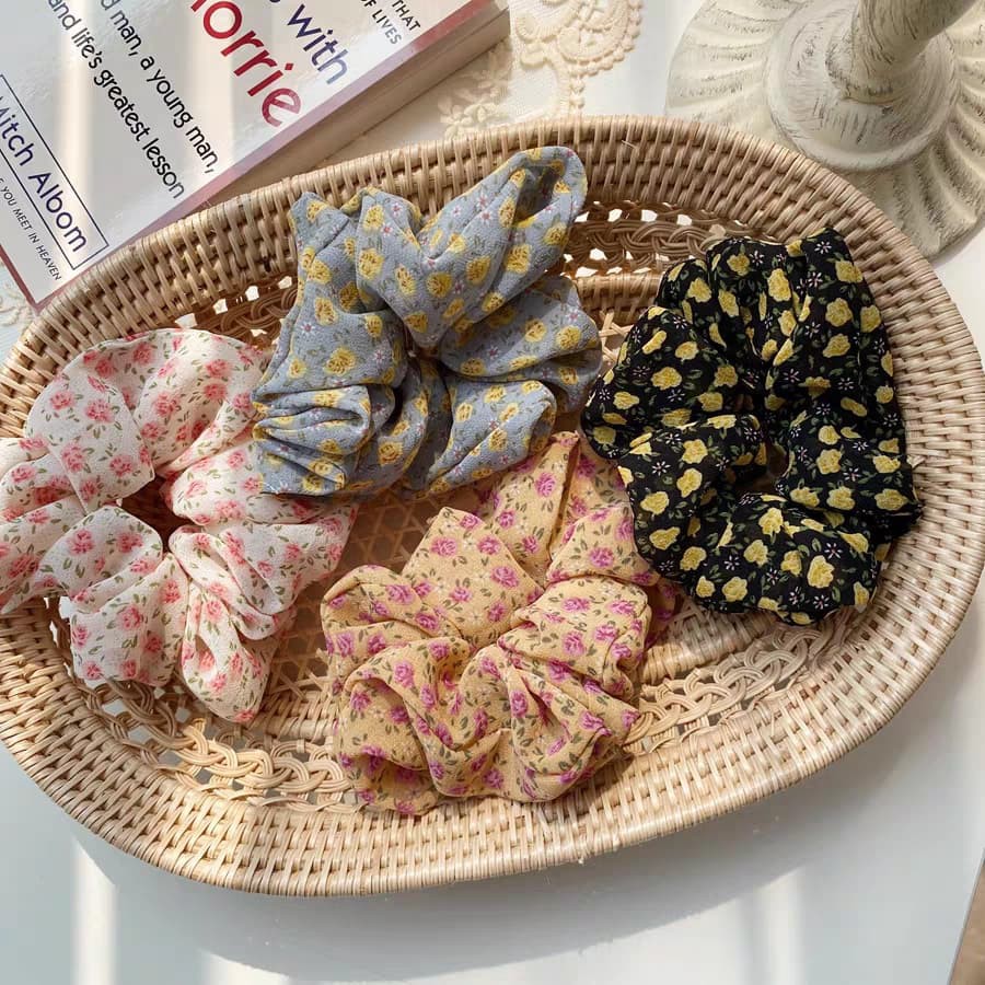 Scrunchies vải voan hoa nhí retro