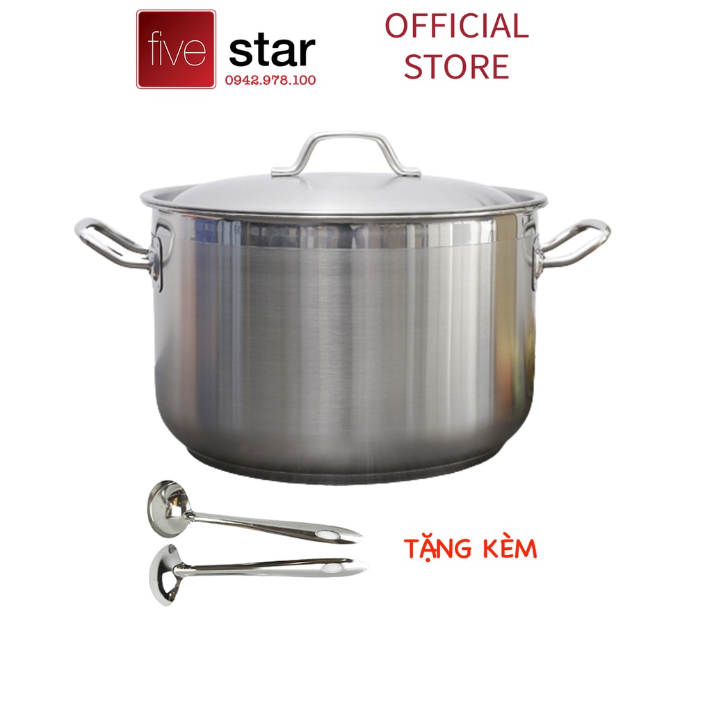 Nồi luộc gà inox 430 cao cấp Fivestar 3 đáy dùng được bếp từ , gas , hồng ngoại , tặng 2 muỗng canh ( 26/28/30/32/36cm )