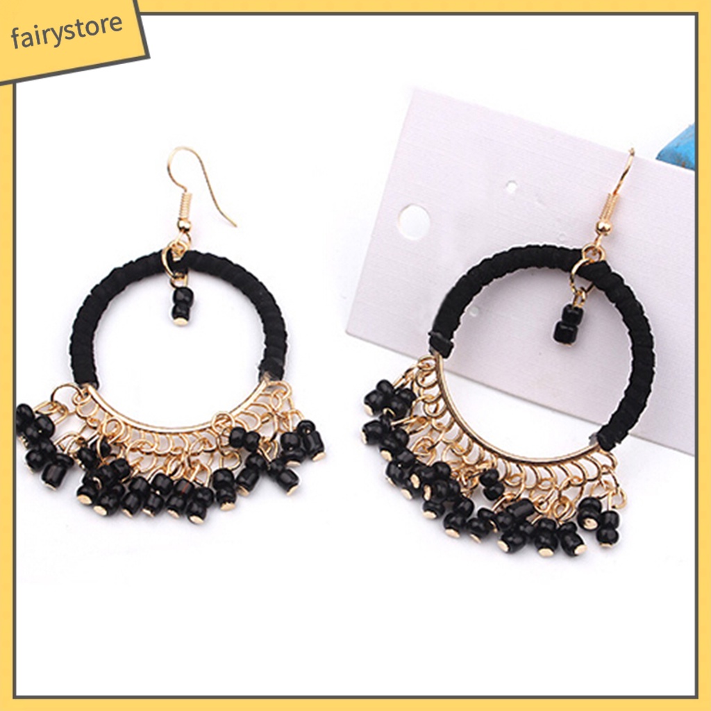 1 Đôi Bông Tai Hợp Kim Tua Rua Phong Cách Boho