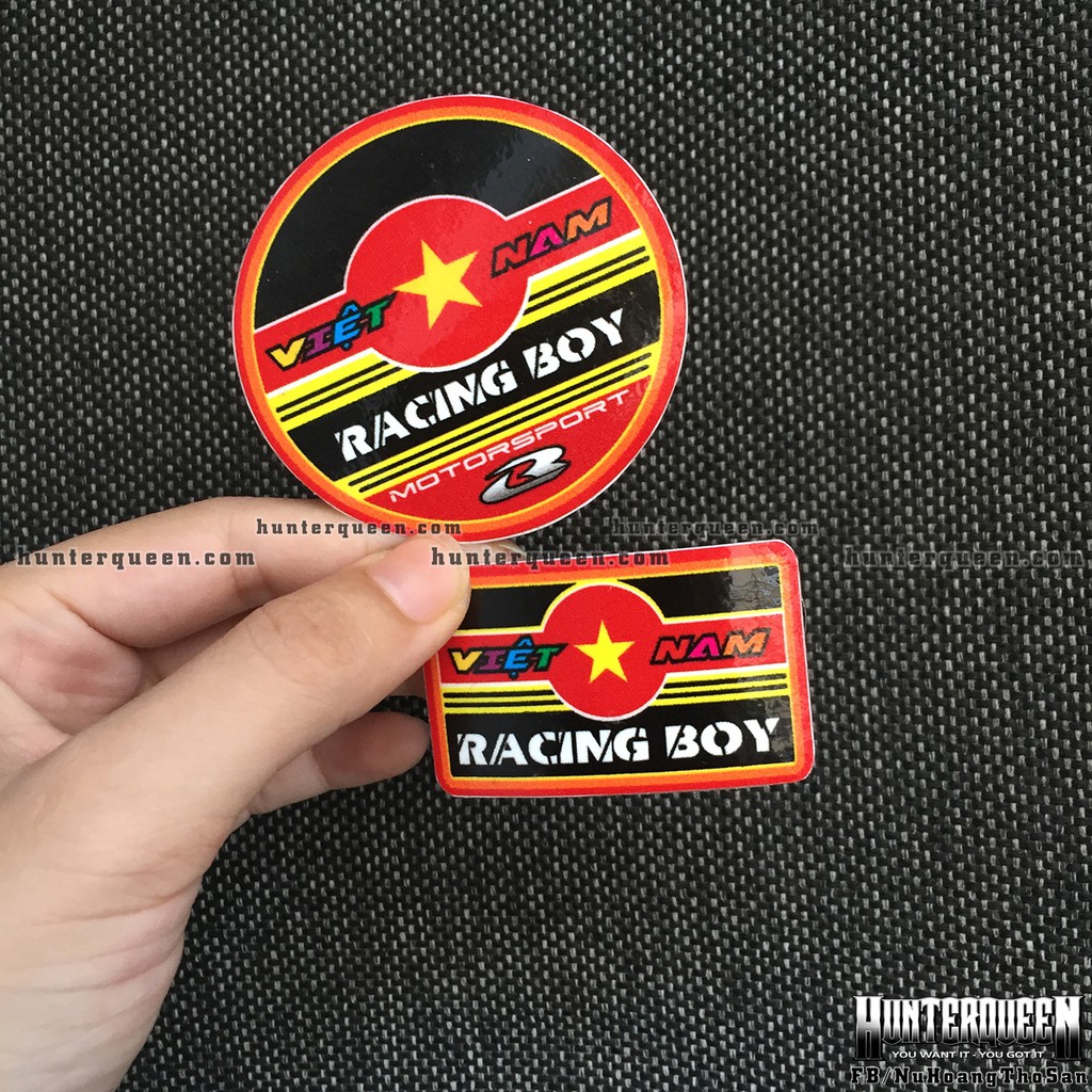 Logo racingboy[6.5cm]. Hình dán decal siêu dính, chống nước, tem đua trang trí