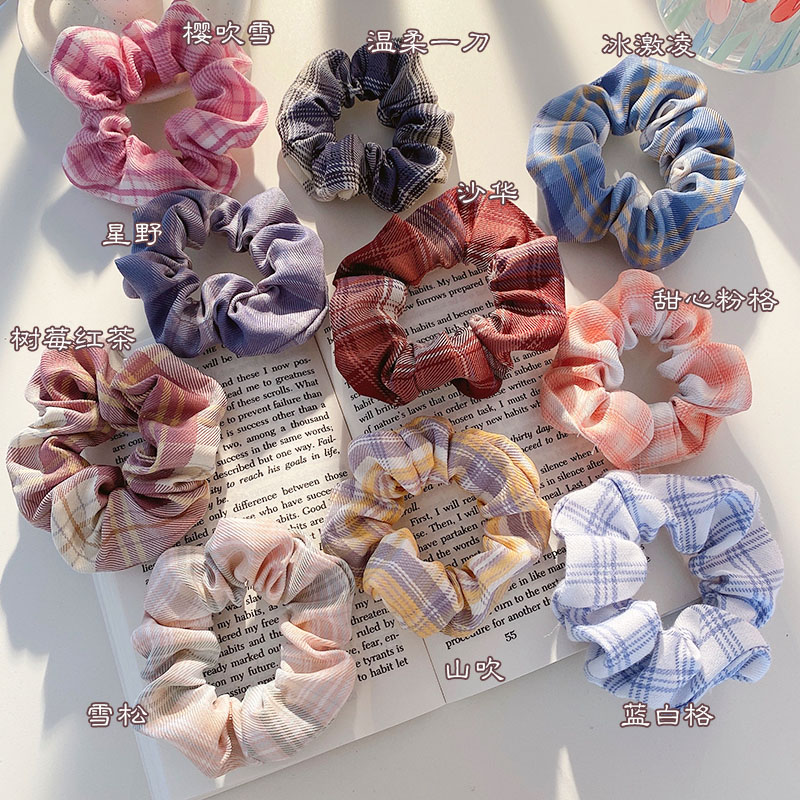 Scrunchies / Dây Cột Tóc Họa Tiết Caro Nhiều Màu Xinh Xắn Phong Cách Hàn Quốc