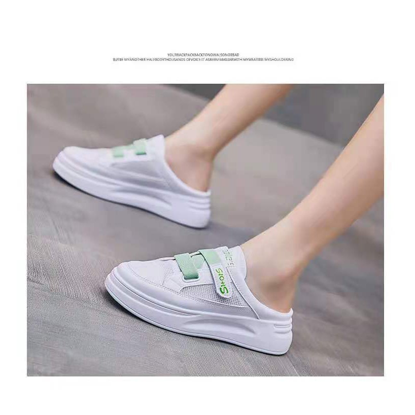 Giày Sục Nữ Lưới Giày Thể Thao Bánh Mì 4 Phân Khóa Dán