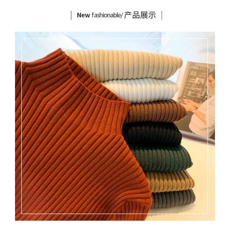 Áo Sweater Cổ Lọ Dáng Ôm Họa Tiết Kẻ Sọc Phong Cách Hàn Quốc Thời Trang Thu Đông Cho Nữ
