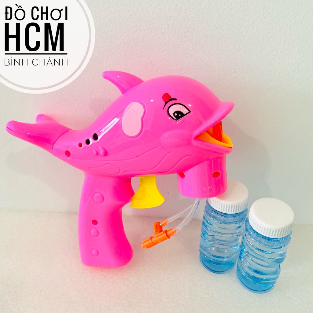 Đồ chơi trẻ em súng bắn bong bóng xà phòng hình cá heo dễ thương phun xà bông dành cho bé gái, bé trai