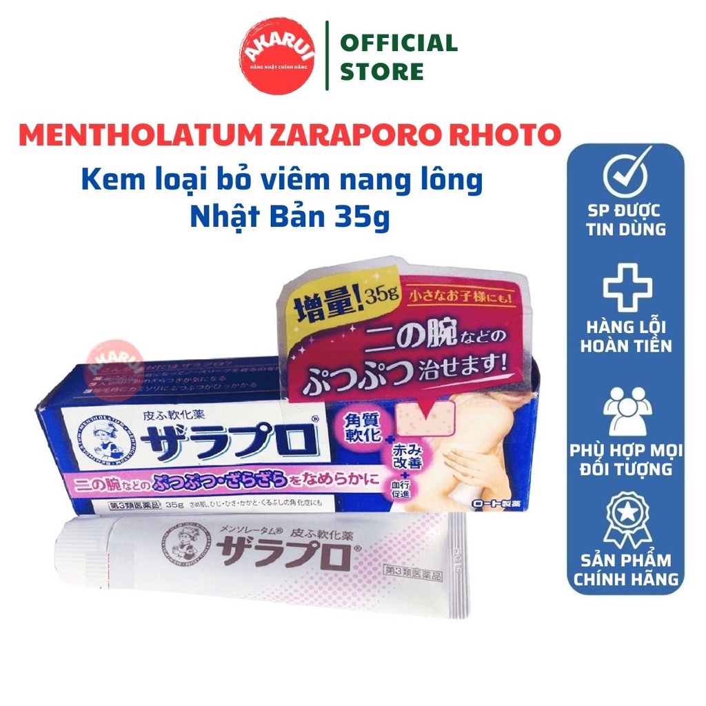 Kem loại bỏ viêm nang lông Mentholatum Zaraporo Rhoto Nhật Bản 35g