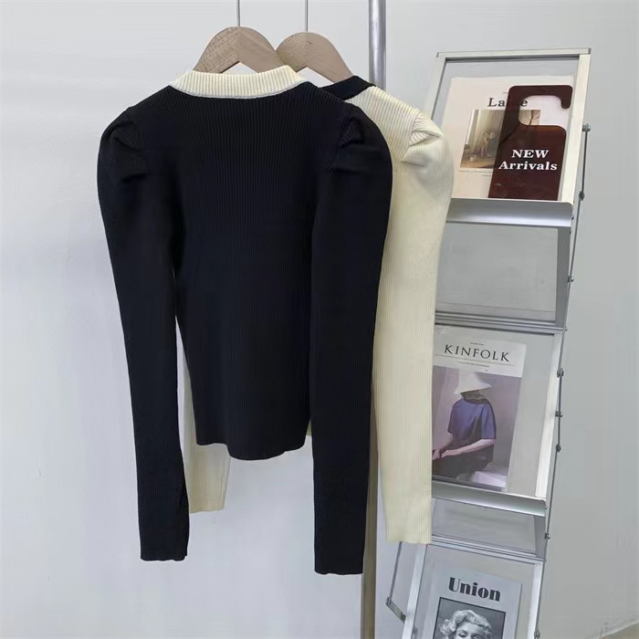 Áo Sweater Dệt Kim Tay Phồng Hở Vai Thời Trang Mùa Thu Cho Nữ