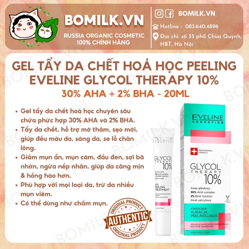 Gel tẩy da chết hoá học Eveline peeling Glycol therapy 10% - làm sáng, mờ thâm, giảm mụn