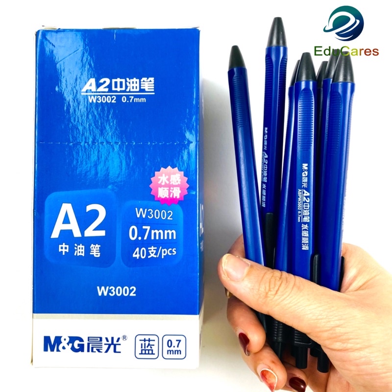 Bút Bi Bấm siêu trơn A2 MG W3002 mực dầu cao cấp ngòi 0.7mm màu Xanh