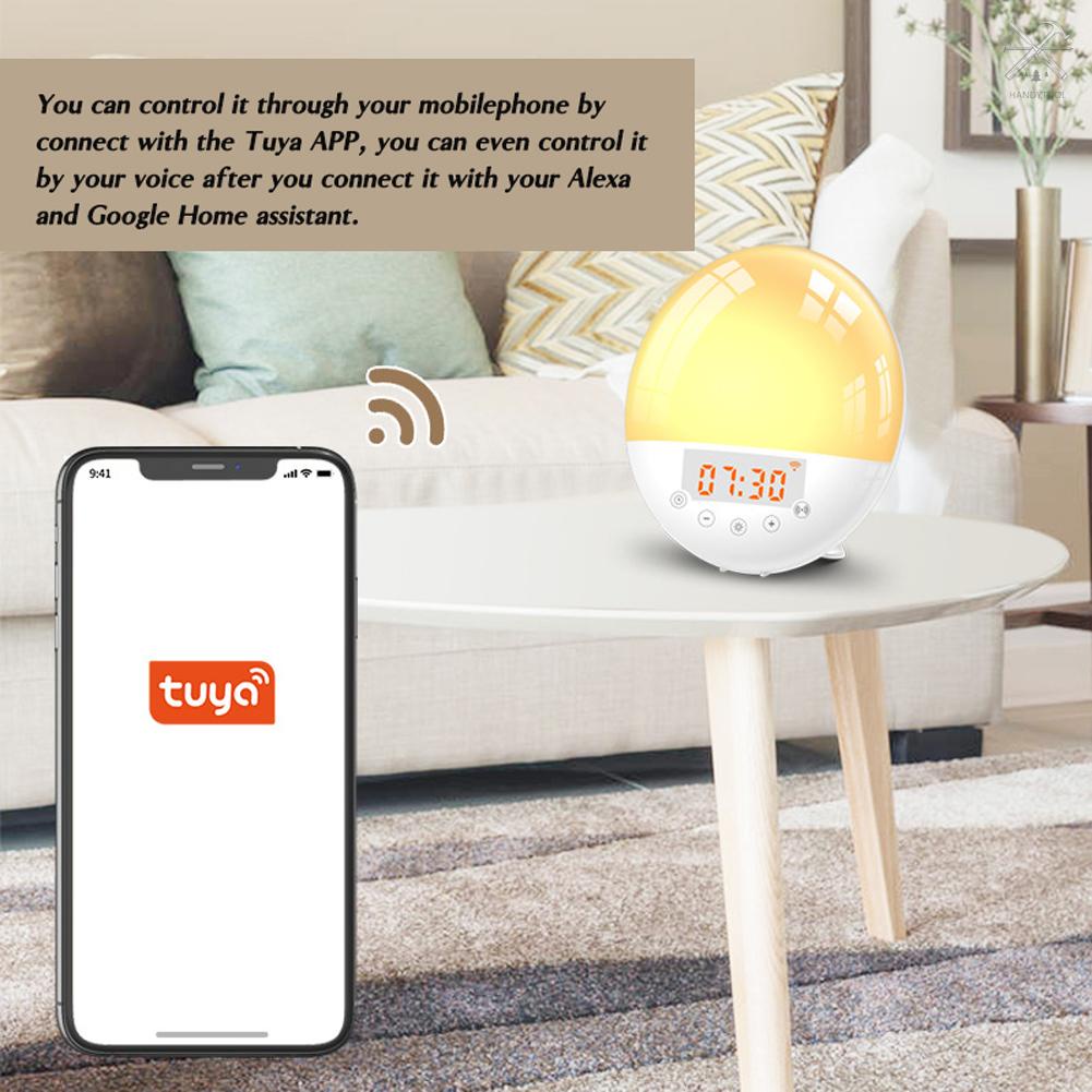 Đồng Hồ Báo Thức Thông Minh Tích Hợp Đèn Led 7 Màu Điều Chỉnh Được Kết Nối Wifi Tương Thích Với Alexa Google Home