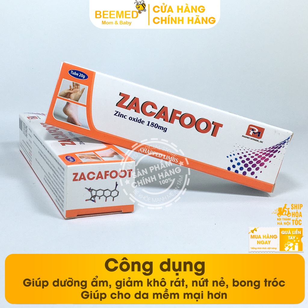 Kem gót chân tay từ Kẽm Oxyd Zacafoot, dưỡng ẩm giảm nứt nẻ ,tinh chất nghệ Nano Curcumin, mật ong và vaseline