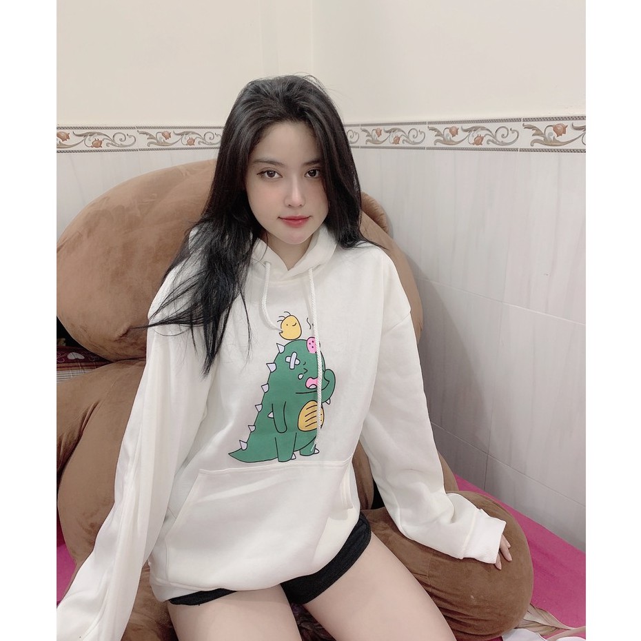 Áo khoác nam nữ HOODIE PHONG CÁCH HÀN QUỐC CÓ HÌNH IN KHỦNG LONG SIÊU XINH  size M từ 40-56kg size L từ 56-75