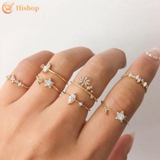 Bộ Nhẫn Đính Đá Pha Lê Hình Ngôi Sao Mặt Trăng Phong Cách Bohemian Cổ Điển Thời Trang Cho Nữ