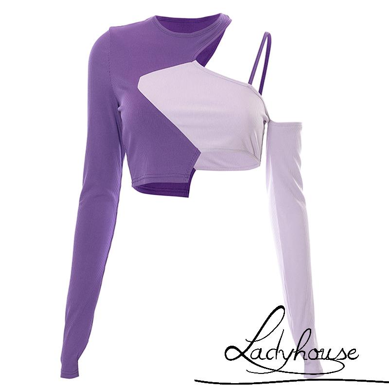 Áo thun croptop tay dài cổ tròn dáng ôm thiết kế độc đáo thời trang quyến rũ cho nữ