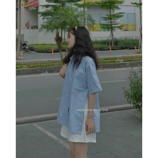 Set sơmi nút tà + quần short trắng
