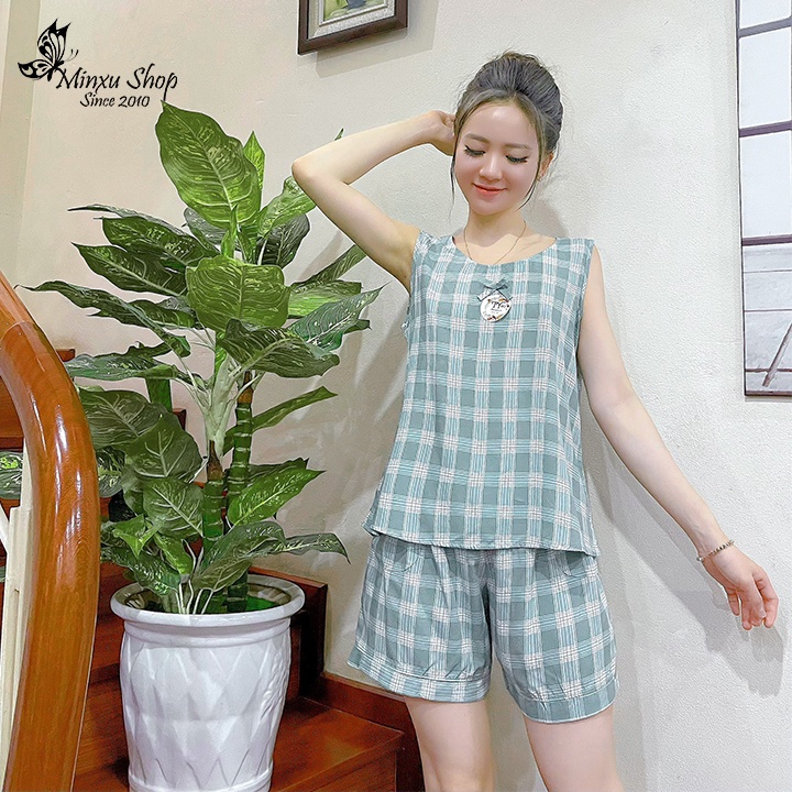 Bộ Ngủ Sát Nách, Bộ Mặc Nhà Quần Đùi Vải Lanh Cao Cấp, Màu Đẹp, Phong Cách Trẻ Trung, Cá Tính Minxu Shop Mã D70