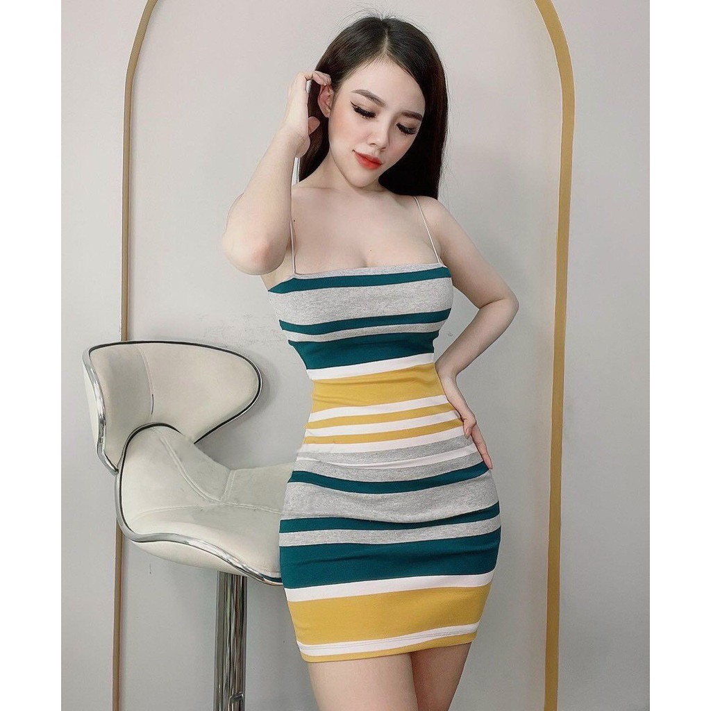 Đầm dây sọc có dây kéo | BigBuy360 - bigbuy360.vn