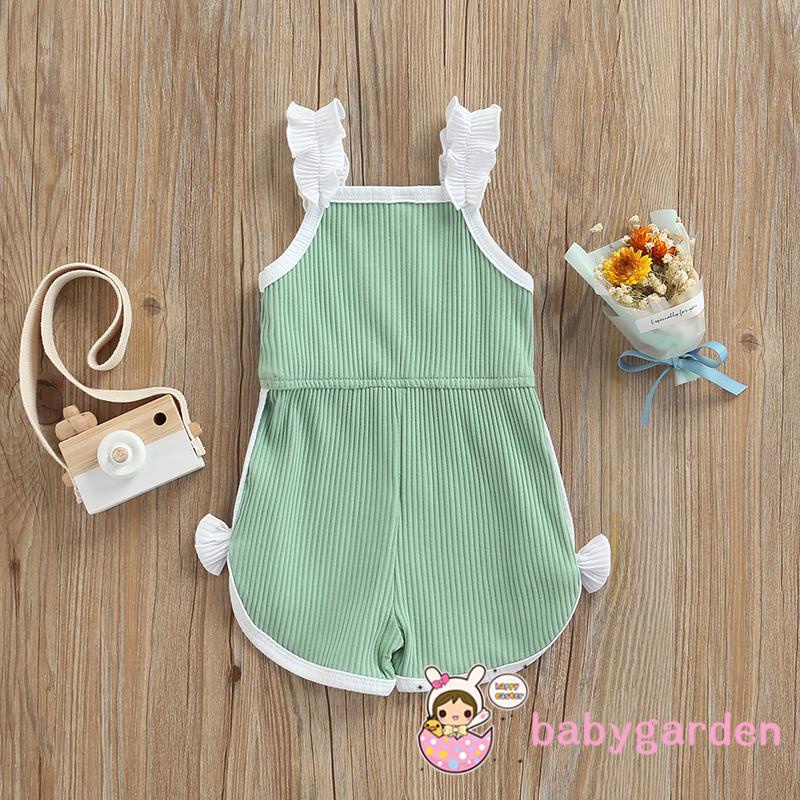 Bộ áo liền quần không tay phối ren đính nơ eo cao thời trang mùa hè cho bé gái