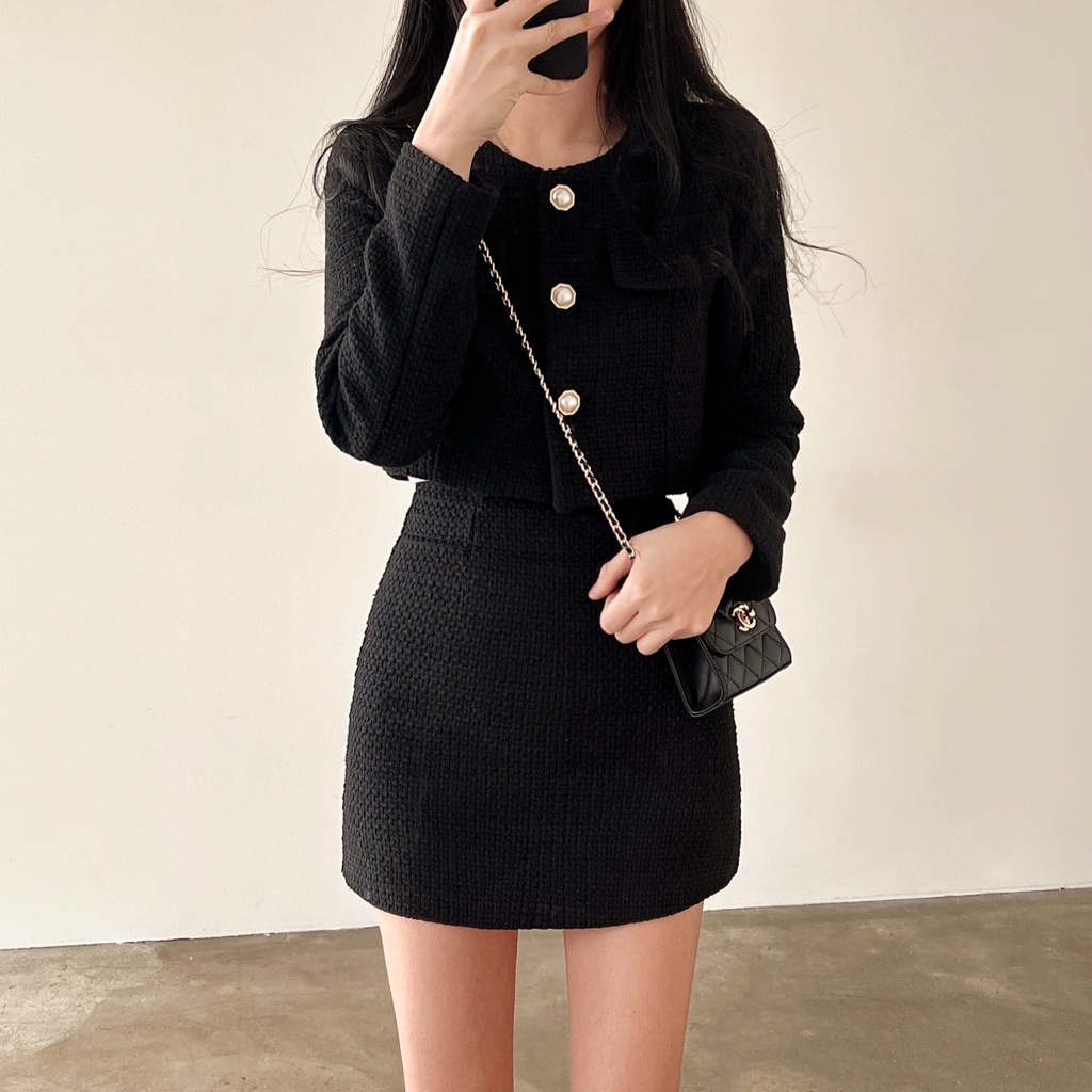 Áo Khoác Tweed Cổ Tròn Dài Tay / Váy Chữ A Phong Cách Hàn Quốc Kiểu Mới 56521 | BigBuy360 - bigbuy360.vn