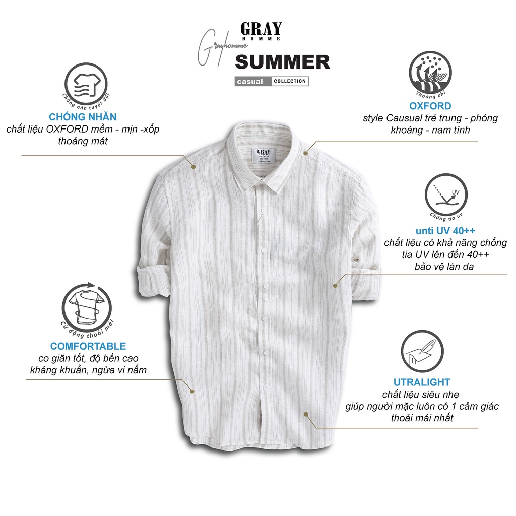 Áo Sơ Mi Nam Đũi Dài Tay GRAYHOMME Linen Kẻ Sọc Cá Tính Chất Vải Thoáng Mát Nhiều Mầu