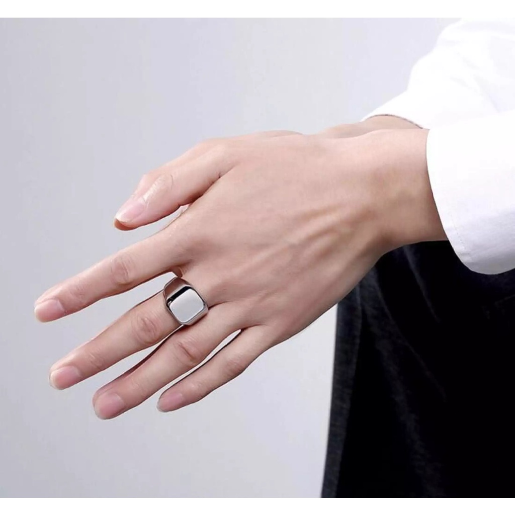 [Quà Valentine] Nhẫn Thép Titan Mặt Vuông / Hình Học Đơn Giản Màu Đen / Bạc Phong Cách Cổ Điển Thời Trang Làm Quà Tặng Tiệc Tùng Cho Nam