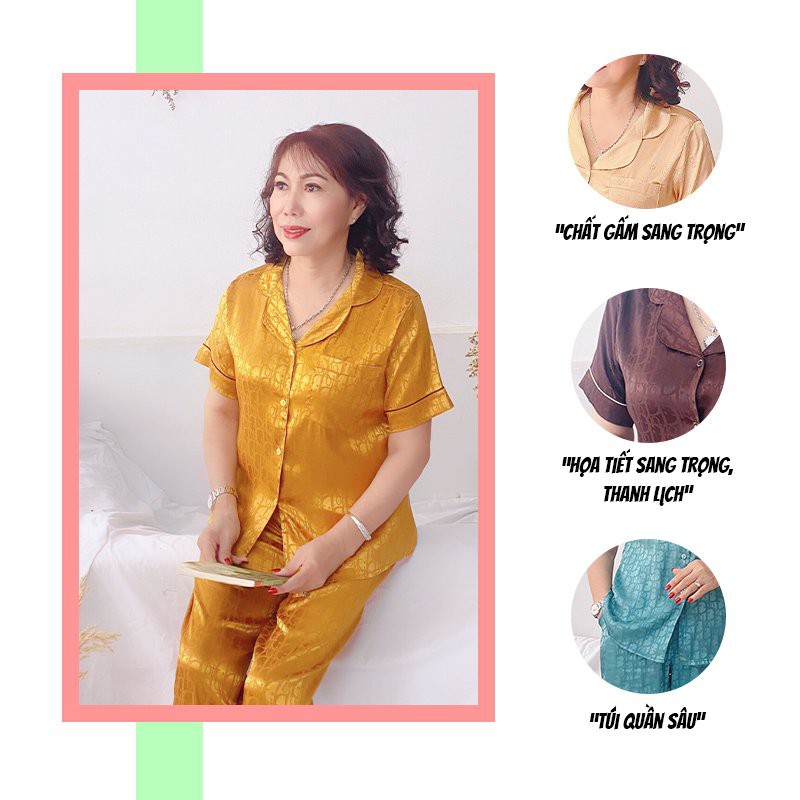 Bộ mặc nhà trung niên SBORG pijama nữ chất gấm cao cấp tay ngắn quần dài có túi bigsize từ 45-75kg quà tặng mẹ