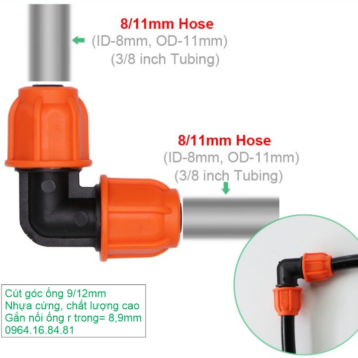 Cút góc - 05 cút góc ống mềm 12mm màu cam tưới nhỏ giọt