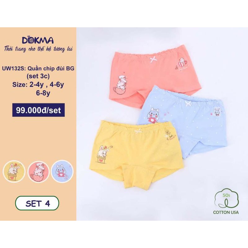 Set 3 quần chip bé gái DOKMA - UW124/126