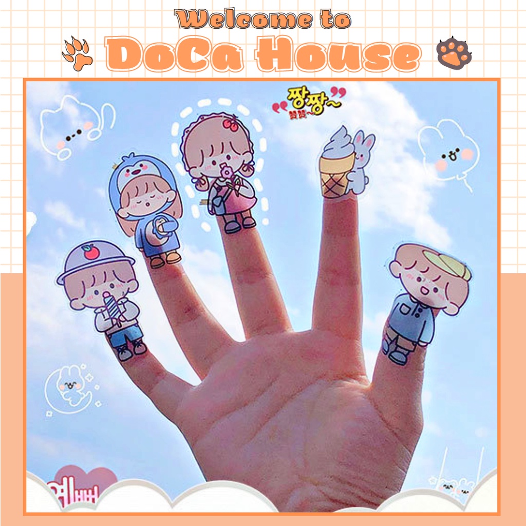 Set 4 miếng sticker DOCA chống nước, hình dán cute dễ thương trang trí điện thoại, laptop, đồ dùng học tập