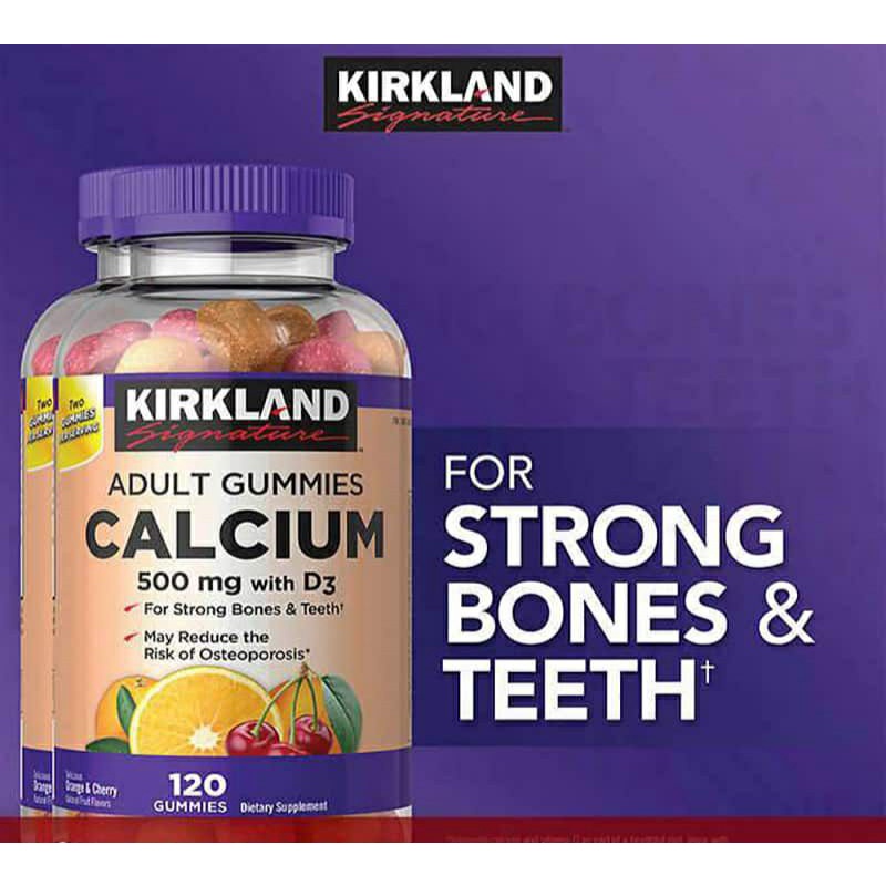 Kẹo dẻo Canxi dành cho người lớn Adult Gummies Calcium 500mg with D3 của Kirkland