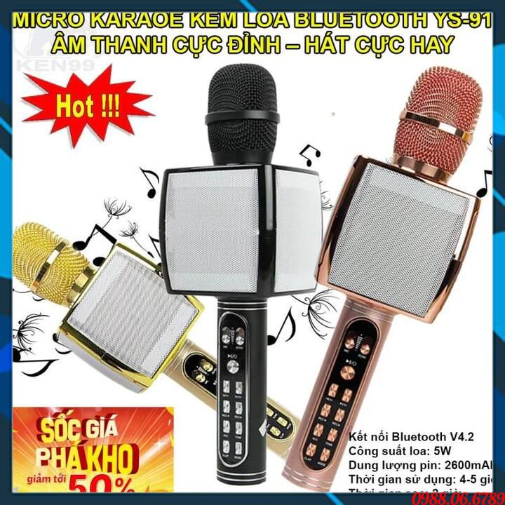 Míc Karaoke Cao Cấp YS91⚡FREE SHIP⚡có Nút ghi âm, phát đoạn đã ghi âm - Nút chỉnh Tone để giả giọng - có Hiệu ứng vỗ tay