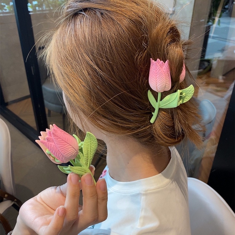 Kẹp Tóc Kim Loại Hình Hoa Tulip Cỡ Lớn Phong Cách Hàn Quốc Thời Trang Cho Nữ