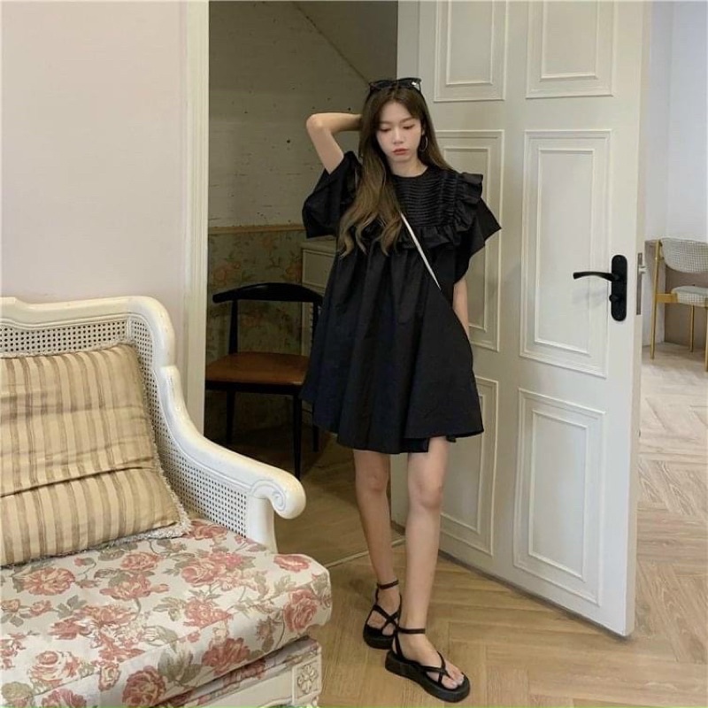 Đầm babydoll suông cổ xếp 5 màu