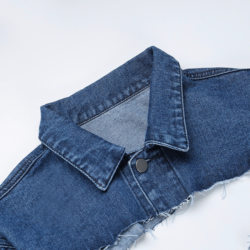 Áo Khoác Denim Tay Dài Cổ Bẻ Phối Nút Thời Trang Đường Phố Cá Tính Cho Nữ
