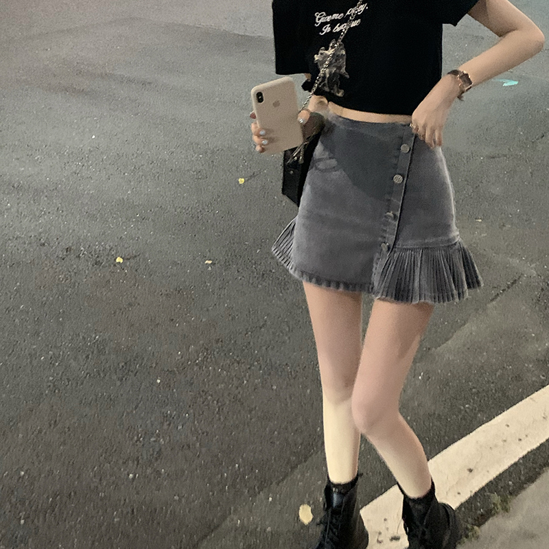 Chân Váy Denim Lưng Cao Xếp Ly Phối Nút Xinh Xắn Dành Cho Nữ | BigBuy360 - bigbuy360.vn