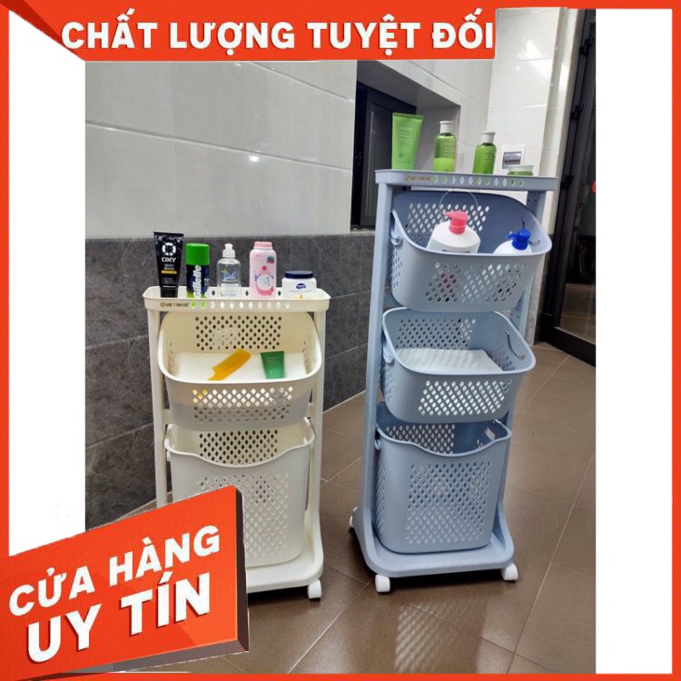 [Hàng chính hãng] Kệ nhựa plastic cao cấp 3 tầng đa năng có bánh xe đựng đồ cho bé, đồ nhà tắm, đồ máy giặt