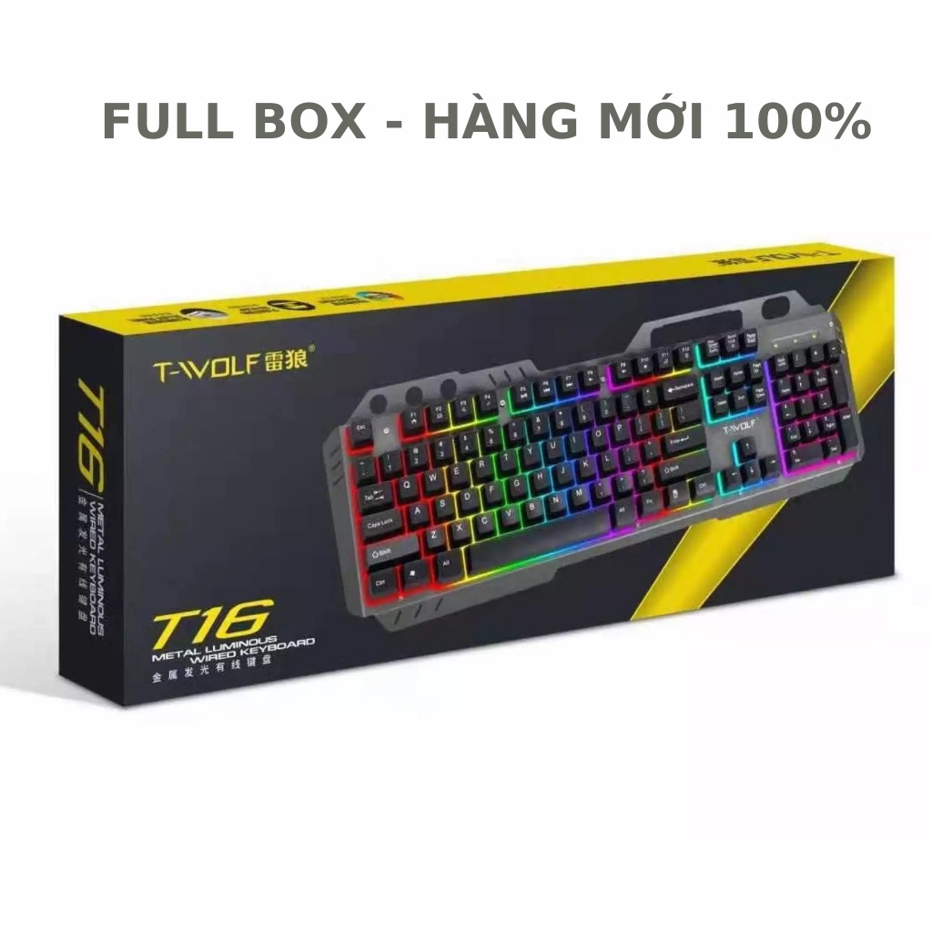 Bàn phím giả cơ chuyên gaming T16 thế hệ mới chính hãng T-Wolf, led 7 màu ấn tượng đỉnh cao dành cho game thủ