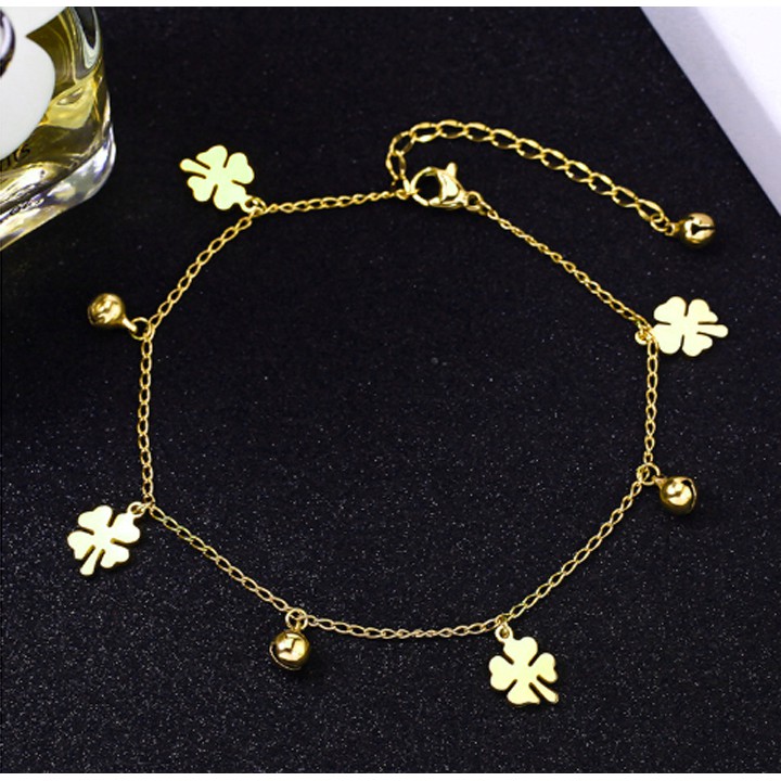 Lắc chân cỏ bốn lá may mắn gắn chuông sang trọng nữ tính Titan không đen