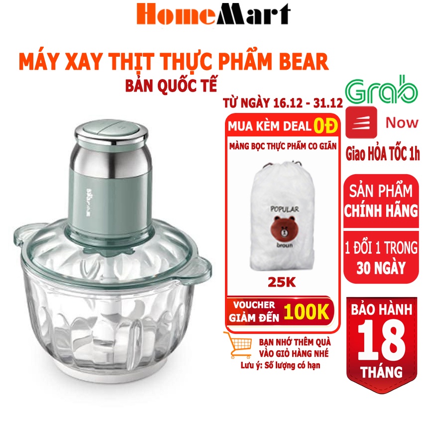 Máy Xay Thịt Xay Thực Phẩm Đa Năng Bear cối thủy tinh 2L - 2.5L (Hàng chính hãng 1 đổi 1 trong 30 ngày, BH 18 tháng)