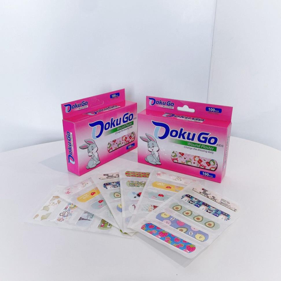 Băng keo cá nhân họa tiết DOKUGO - Hộp 100 miếng dễ thương - bé thích mê - Bán lẻ 1 bìa 5 miếng