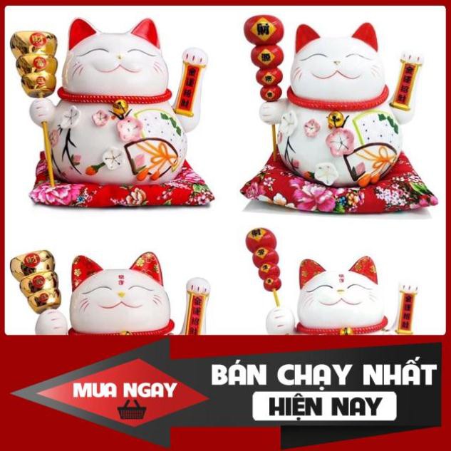 [SP BÁN CHẠY] Mèo Thần Tài Cầm Xiên Đĩnh Vàng Cao 27 Cm kèm sạc và thảm