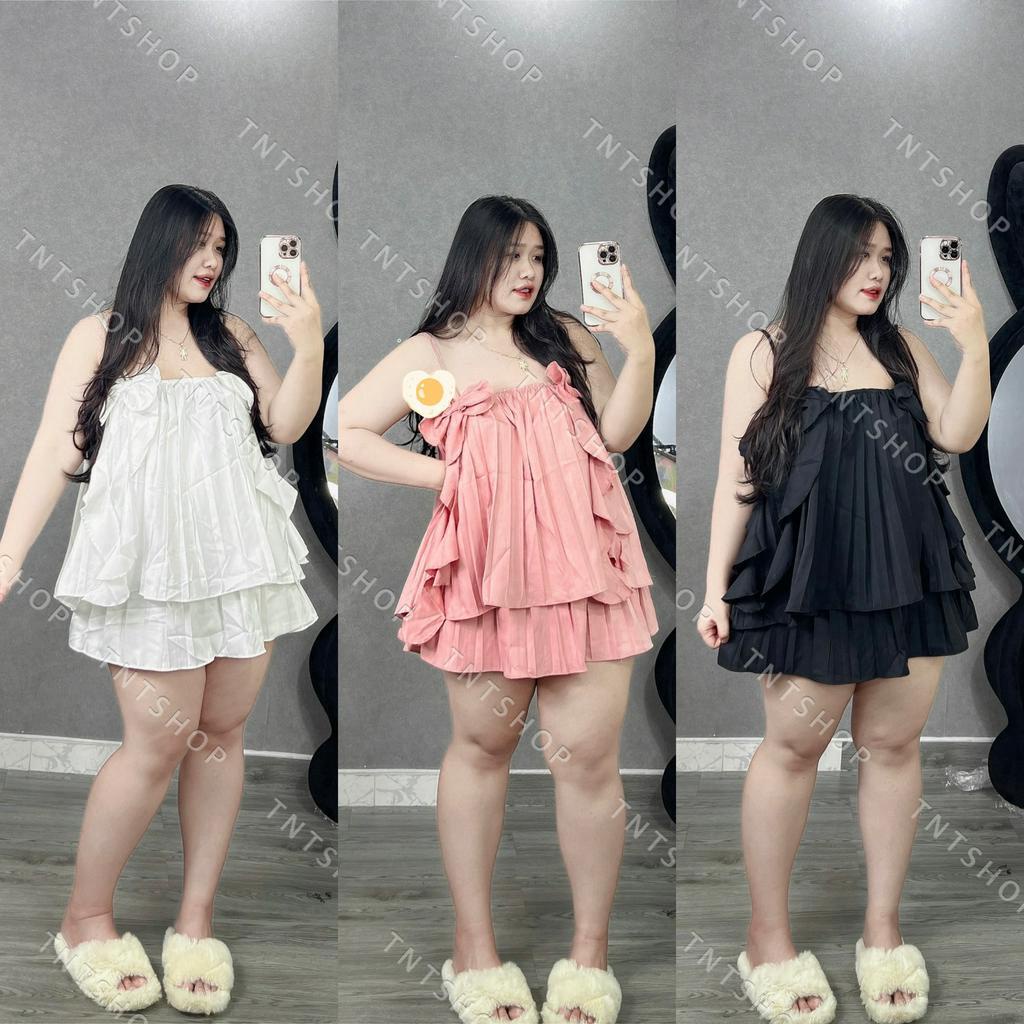 SET ÁO 2S NƠ XẾP LI KÈM CHÂN VÁY  [TNT SHOP BIGSIZE 60KG 90KG]