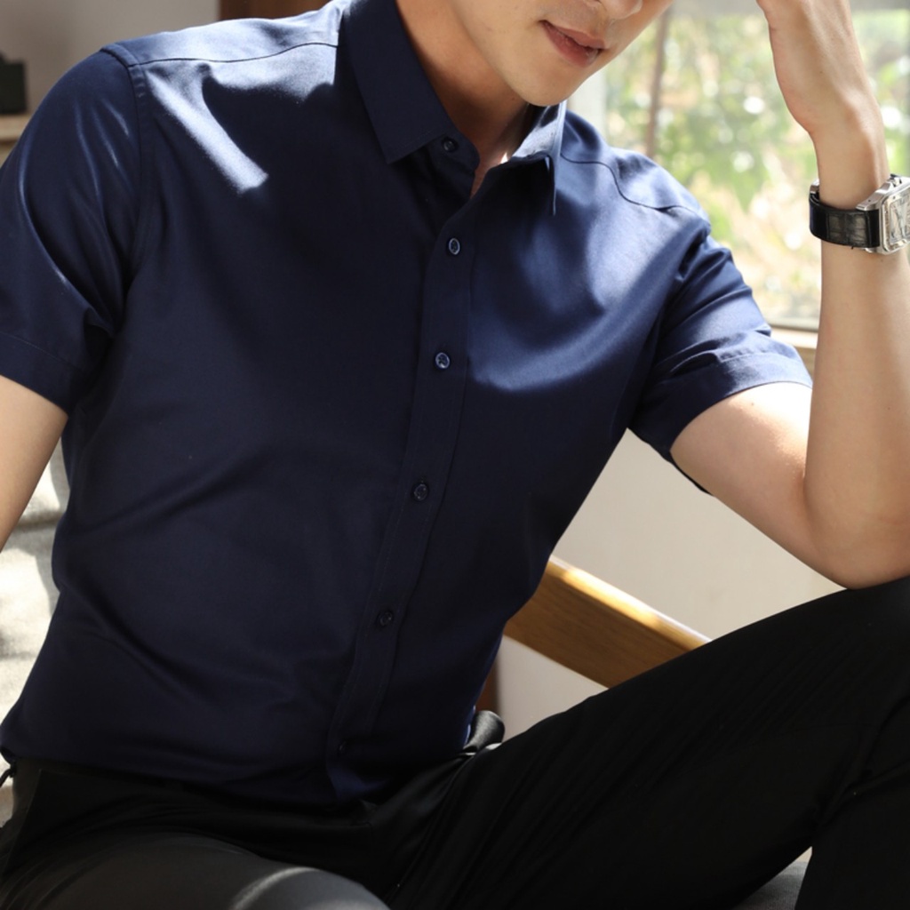 Áo sơ mi nam ngắn tay BASIC chất vải cotton mềm mịn thoáng khí nhanh khô