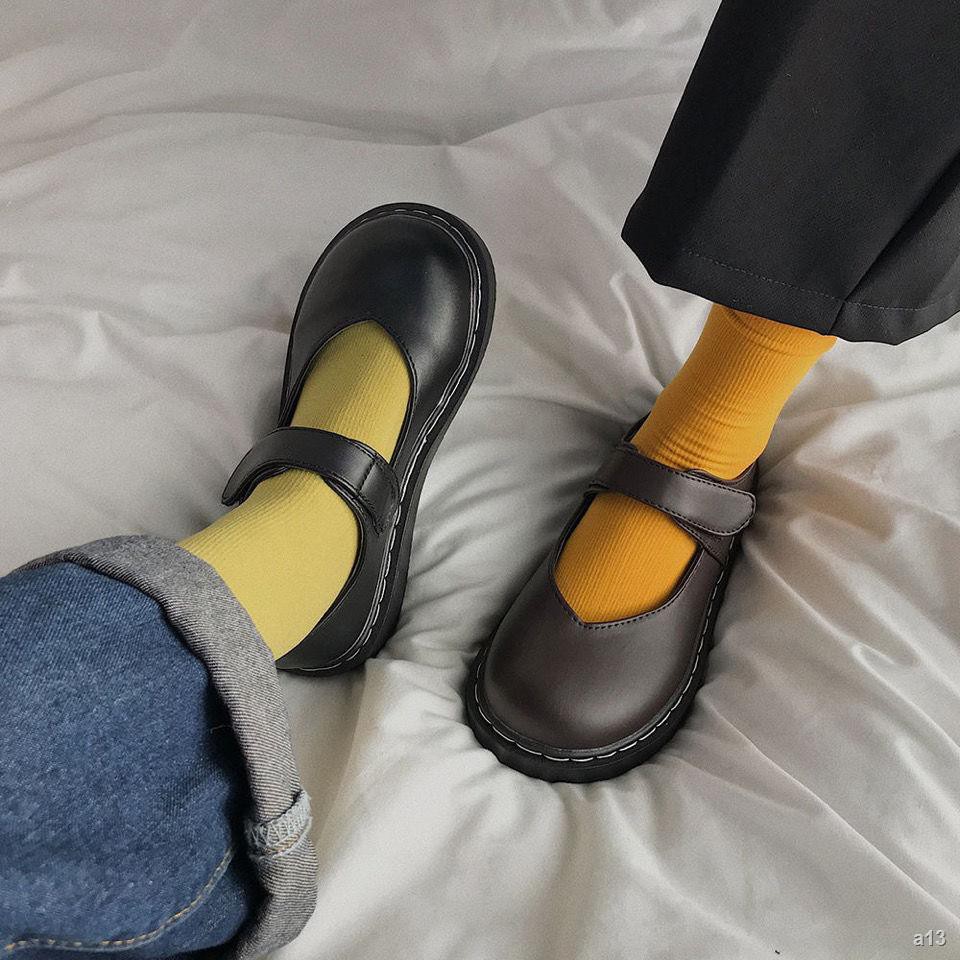♨✥▫giày da mềm nữ sinh viên Nhật Bản mũi tròn phù hợp tất cả các loại giày Velcro phẳng phong cách đại học JK giày búp b