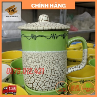 Cốc nước gốm Bát Tràng men rạn có nắp