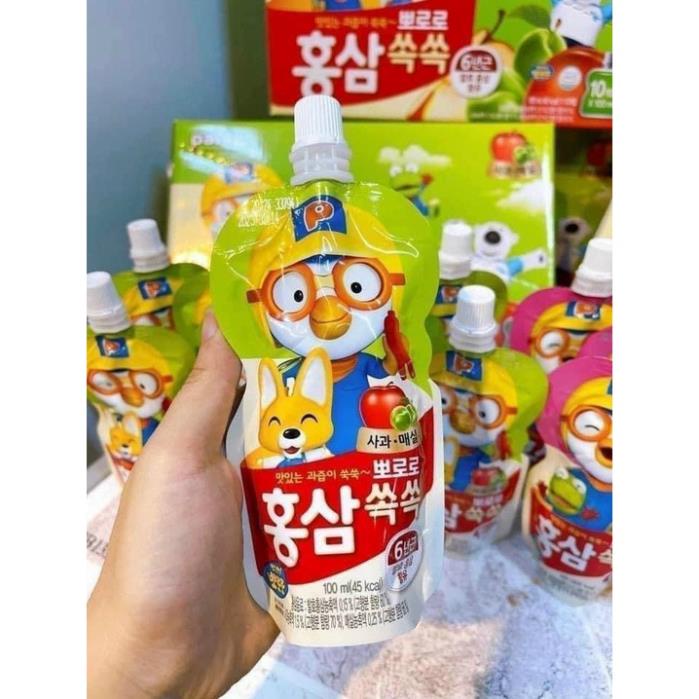Hộp 10 túi - Nước hồng sâm trẻ em Pororo hãng PALDO - nội địa Hàn Quốc Chính hãng
